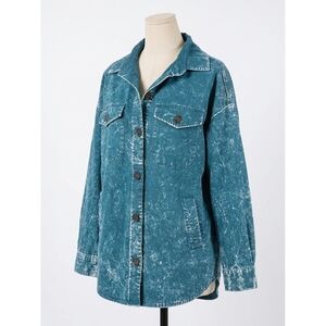 NEW ZENANA oversized vintage washed shacket in teal
